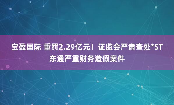 宝盈国际 重罚2.29亿元！证监会严肃查处*ST东通严重财务造假案件