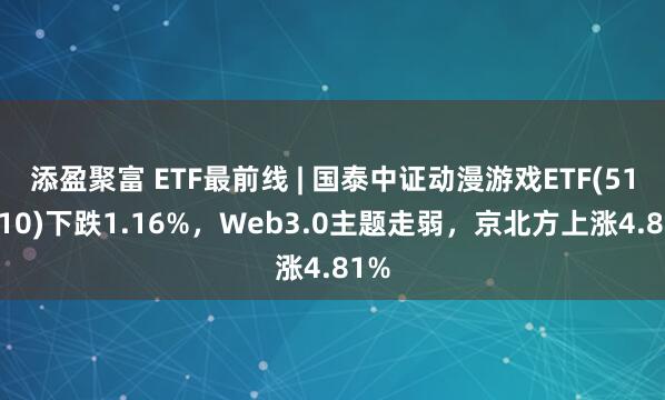 添盈聚富 ETF最前线 | 国泰中证动漫游戏ETF(516010)下跌1.16%，Web3.0主题走弱，京北方上涨4.81%